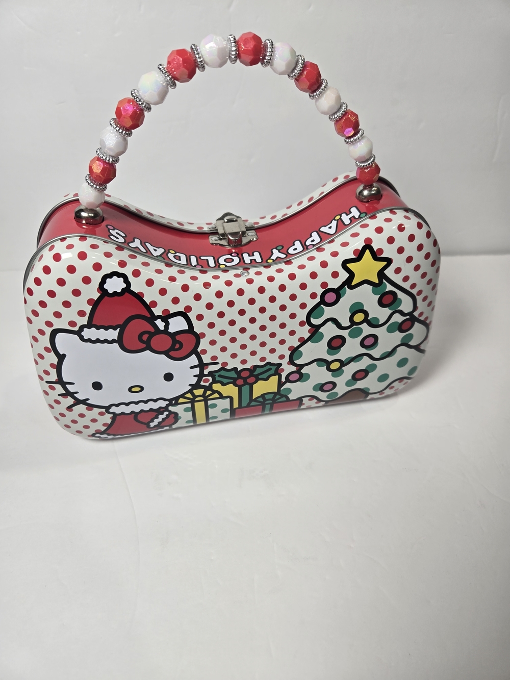 Hello Kitty Holiday Beaded-Handle Mini Tote in White, Red, Green, Yellow - Picture 2 of 6